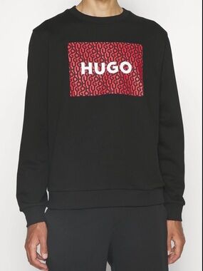 HUGO BOSS Dalker Men’s Sweatshirt Black Red French Terry Cotton Size XL NEW
